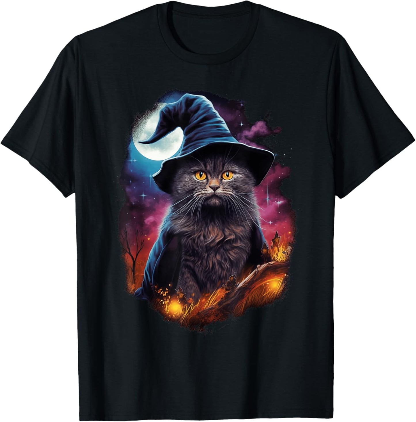Black Cat Wizard Halloween Witch Mystical Black Cat Lovers Men Women Kids T-Shirt - T-Shirt | Black
