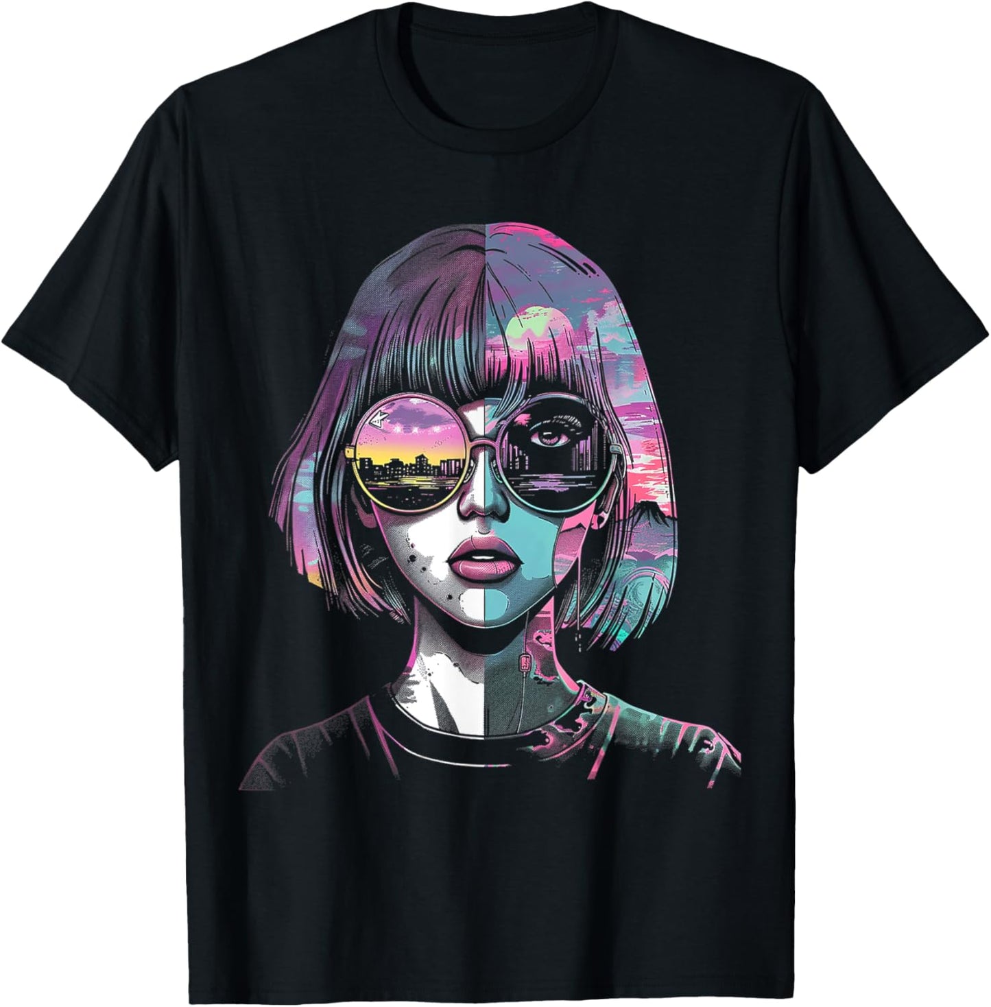 Anime Manga Motif Sunglasses Artwork Anime T-Shirt - T-Shirt | Black
