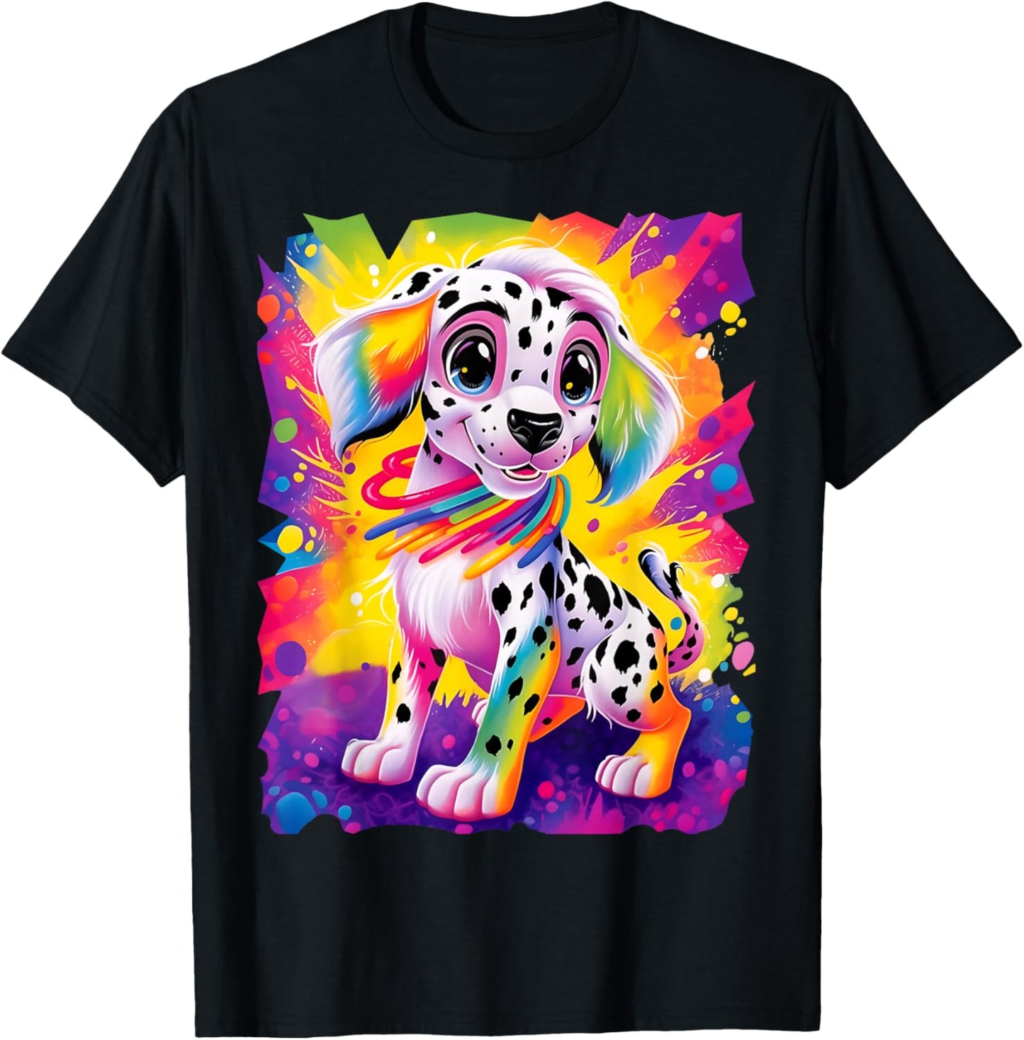 Dinosaurus Rekx Dalmatian Puppy Dog Colorful Rainbow Vibrant Graphic , Small, Black T-Shirt - T-Shirt | Black