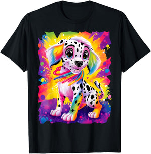 Dinosaurus Rekx Dalmatian Puppy Dog Colorful Rainbow Vibrant Graphic , Small, Black T-Shirt - T-Shirt | Black