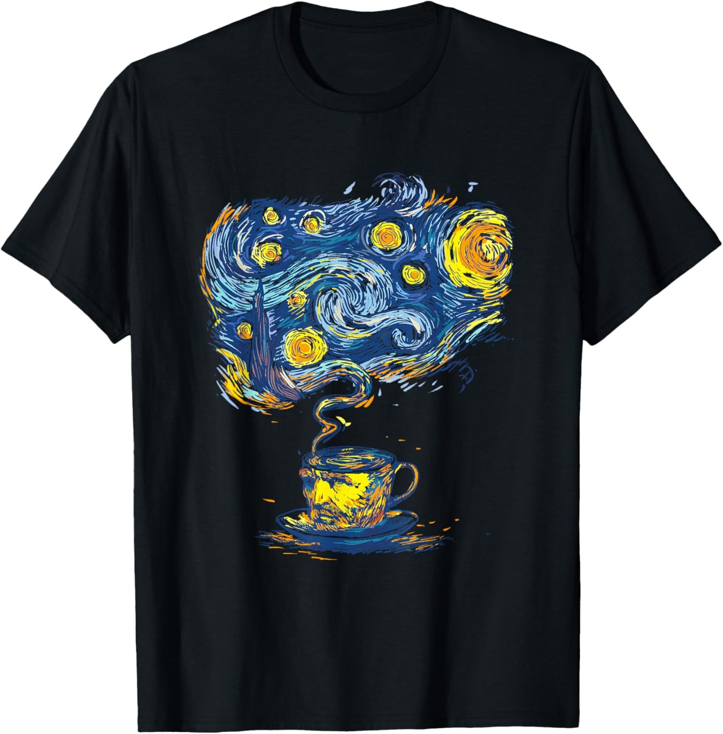 Van Gogh Head Mug Starry Night T-Shirt - T-Shirt | Black