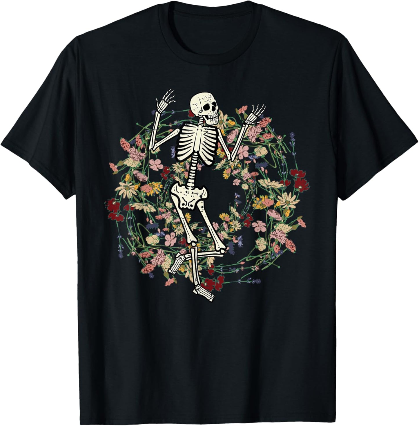 Floral Skeleton Funny Goth Halloween Costume Men Women Kids T-Shirt - T-Shirt | Black