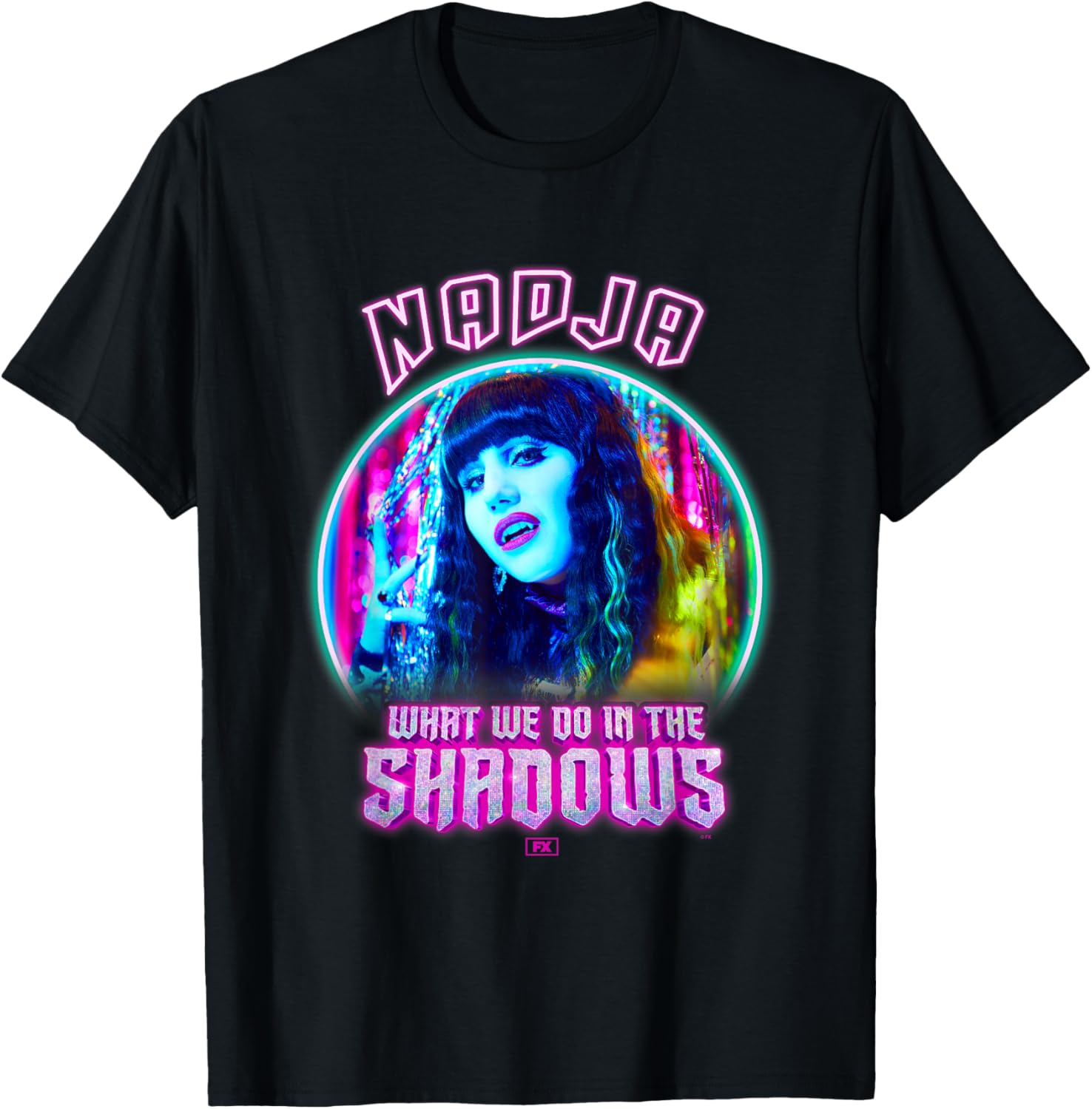 What We Do In The Shadows Cool Nadja Big Chest Neon Portrait T-Shirt - T-Shirt | Black