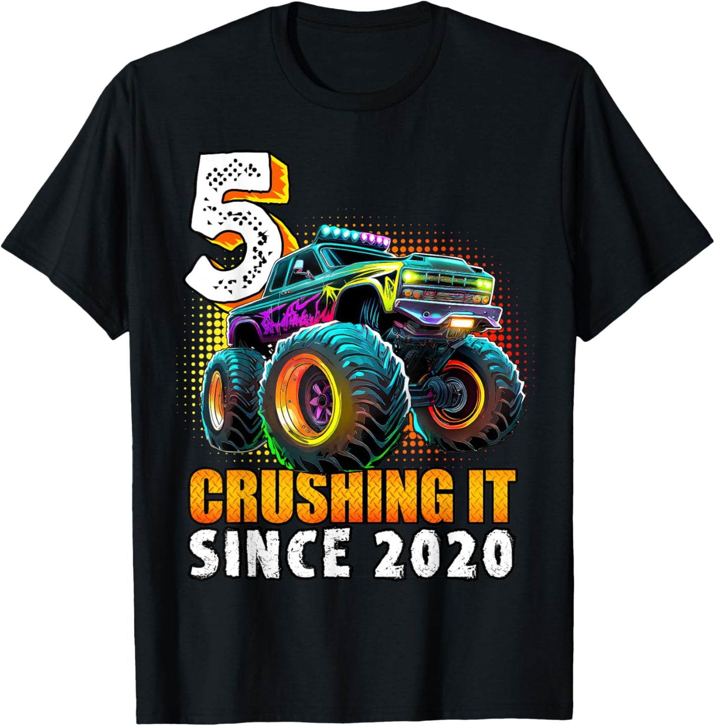 Birthday Monster Truck 5 year Old Boys 5th Party Born 2020 T-Shirt - T-Shirt | Black