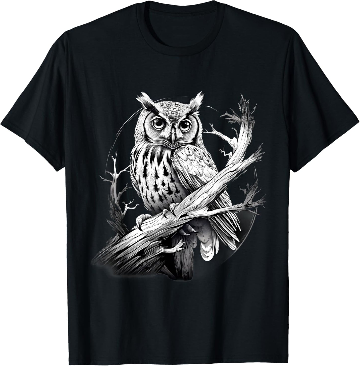 Owl Artwork Animal Lovers Animal Print Portrait Drawing T-Shirt - T-Shirt | Black