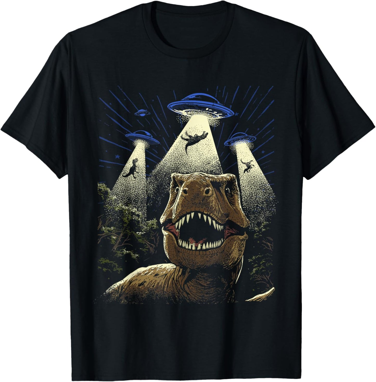 Alien Dinosaur Shirt T-Rex Dinosaur Selfie UFO Abduction T-Shirt - T-Shirt | Black