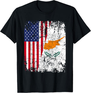 CYPRIOT ROOTS | Half American Flag | USA CYPRUS FLAG T-Shirt - T-Shirt | Black