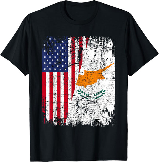 CYPRIOT ROOTS | Half American Flag | USA CYPRUS FLAG T-Shirt - T-Shirt | Black