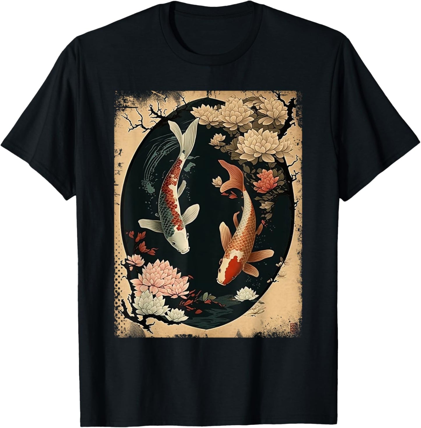 Nishikigoi Koi Carp Fish Japanese Art Japan Cherry Blossom T-Shirt - T-Shirt | Black