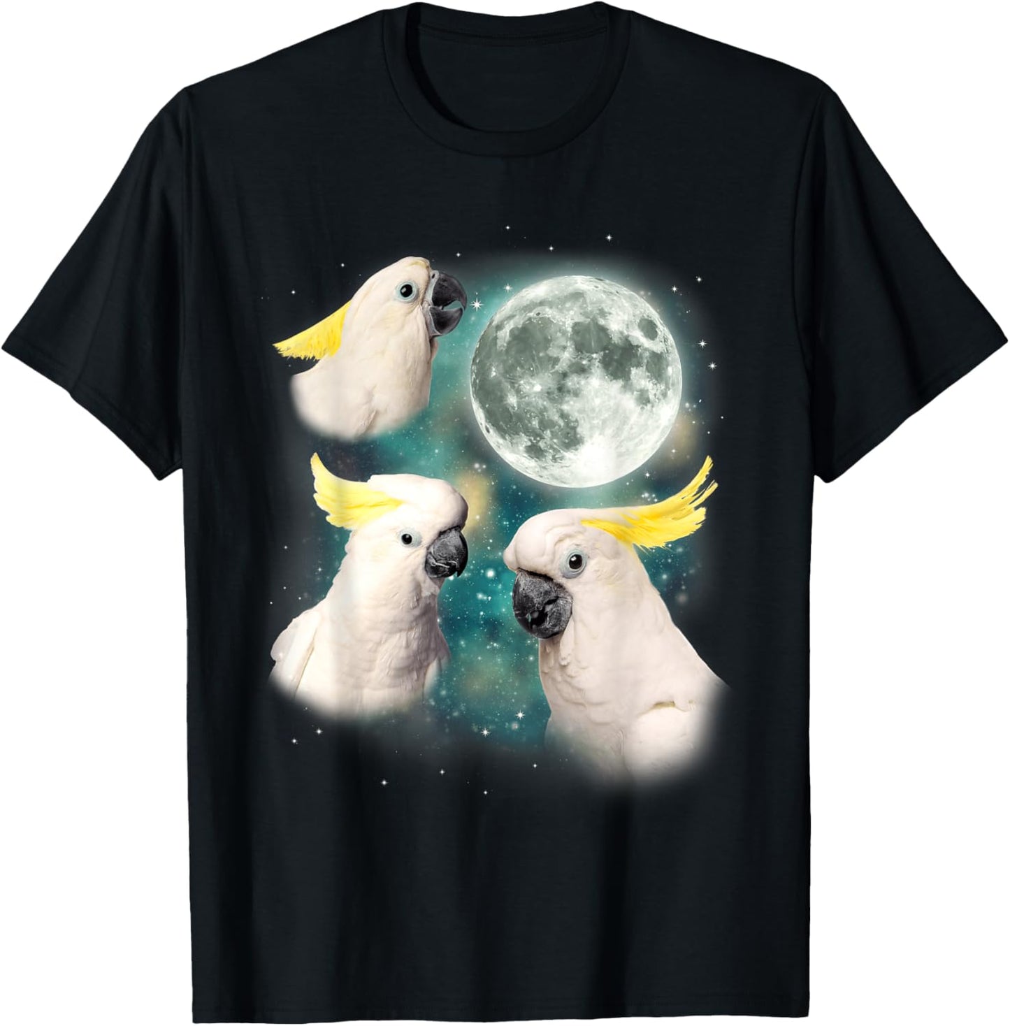 Three Cockatoo Moon 3 Birds Tropical Paradise Parody T-Shirt - T-Shirt | Black