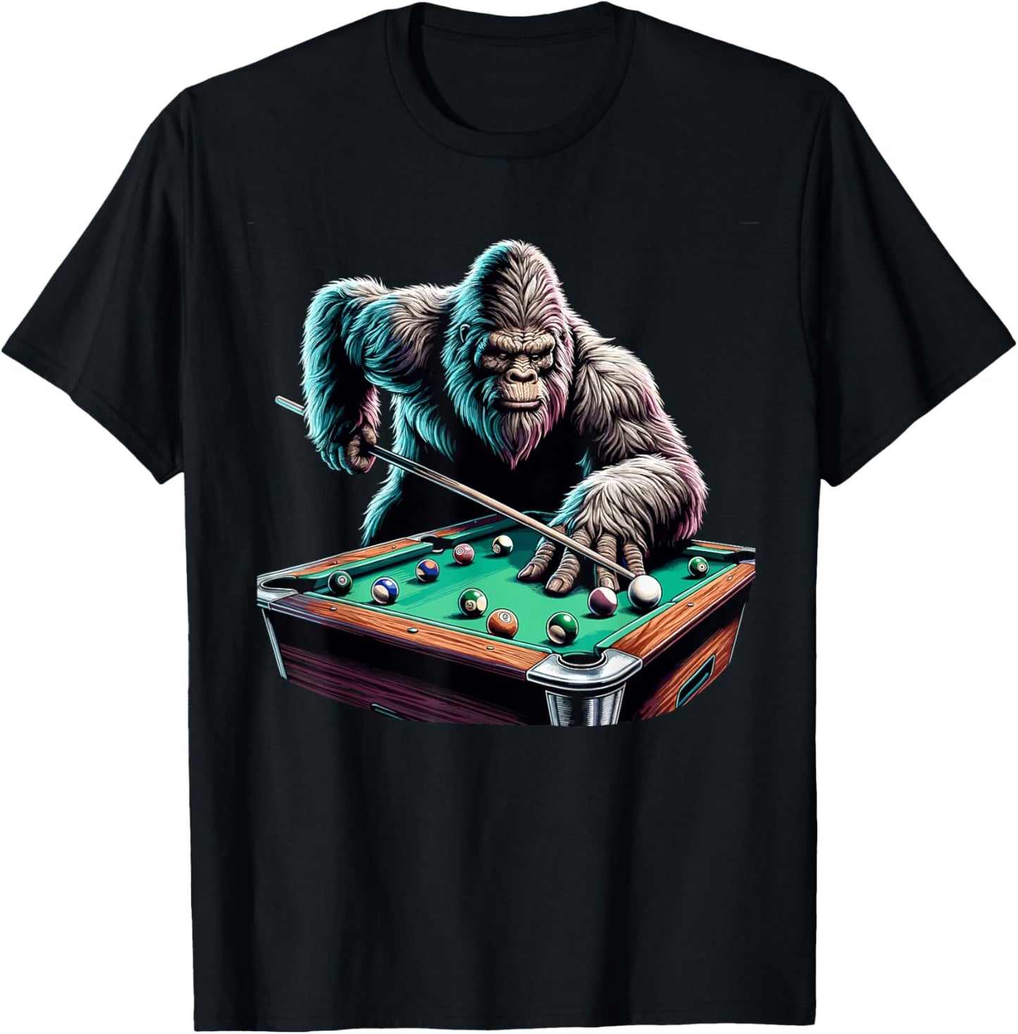 Funny Bigfoot Sasquatch Billiards Pool Player Men Boys T-Shirt - T-Shirt | Black