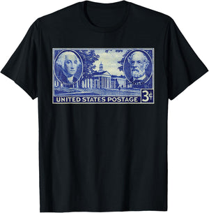 USA History Vintage Stamp George Washington & Robert E Lee T-Shirt - T-Shirt | Black