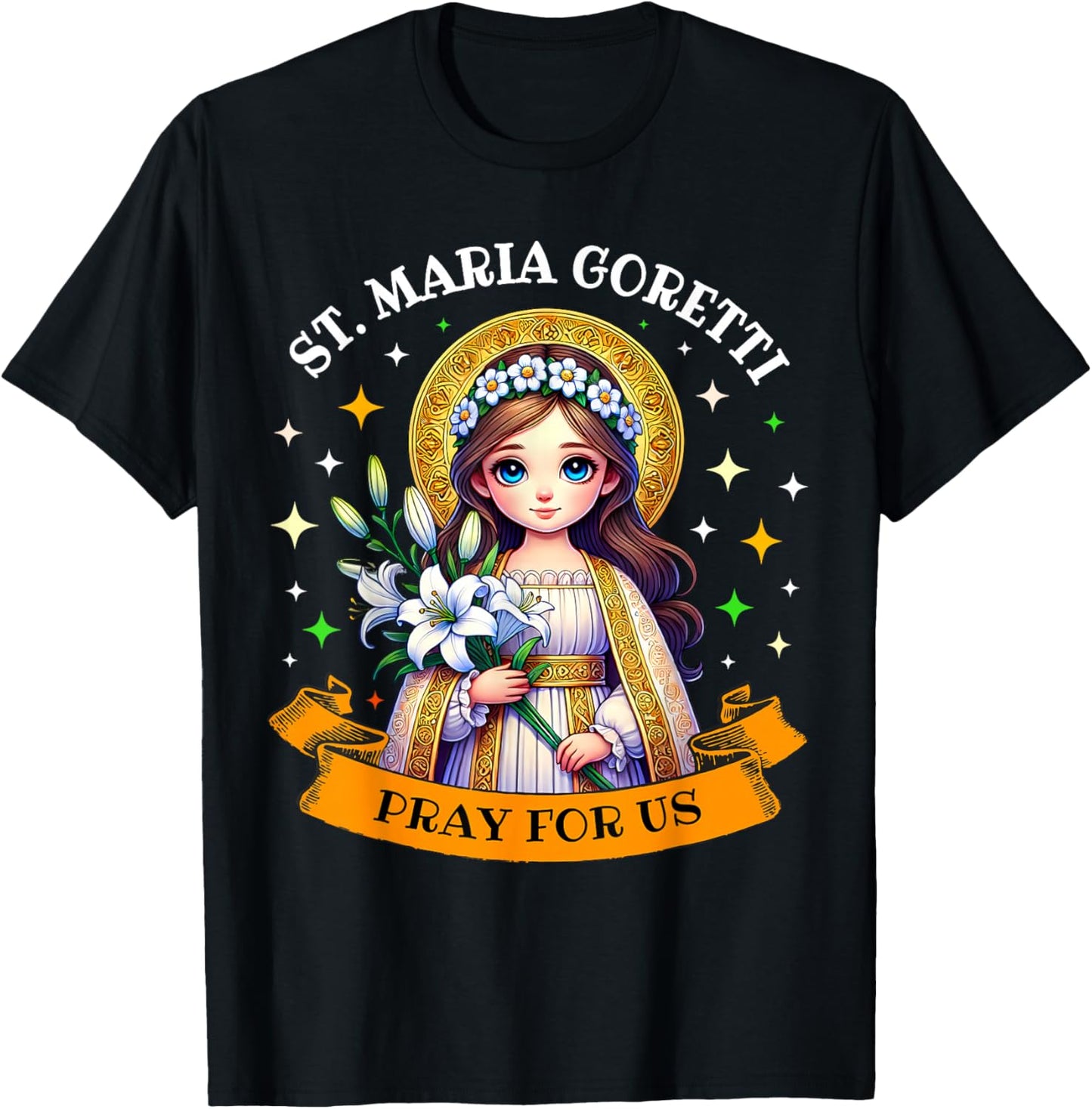St Maria Goretti Lily Saints Catholic Saints for Children T-Shirt - T-Shirt | Black
