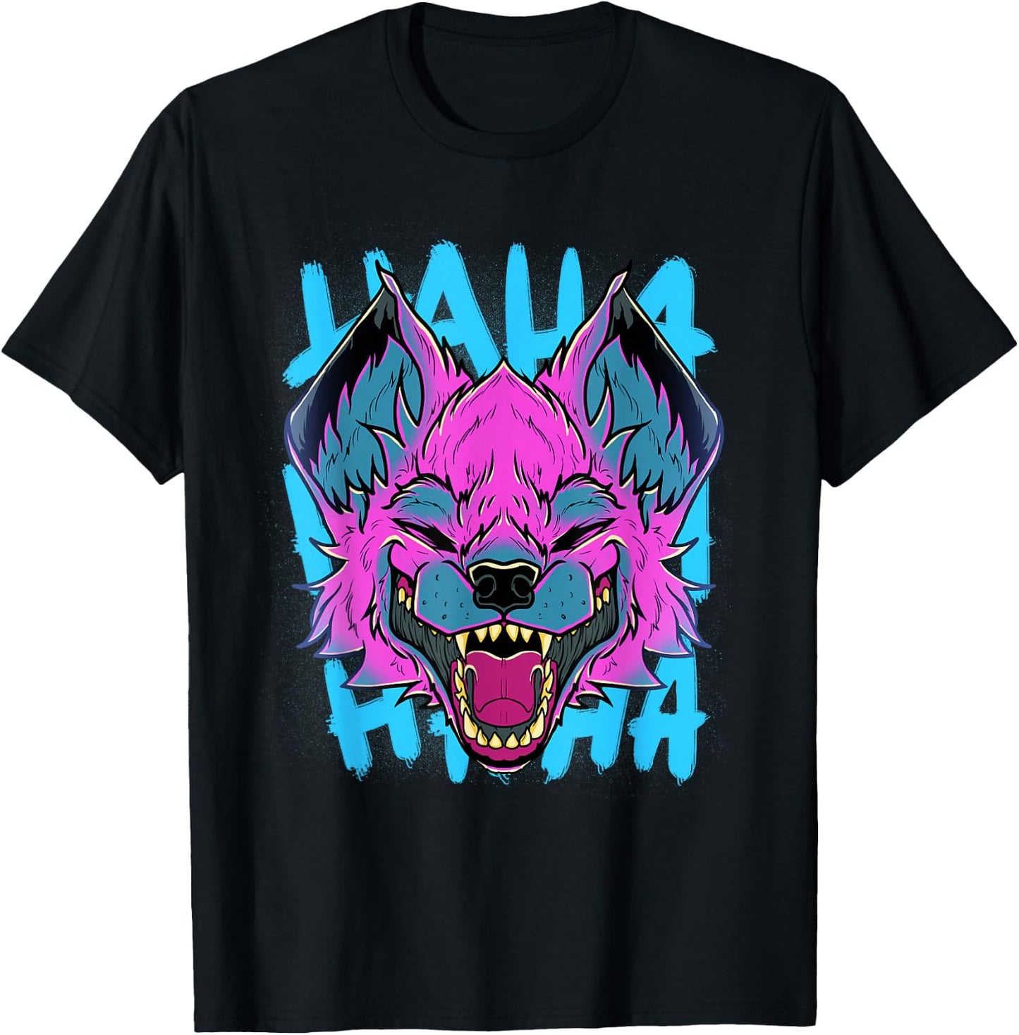 Vaporwave Laughing Hyena Safari African Animal Face Wildlife T-Shirt - T-Shirt | Black