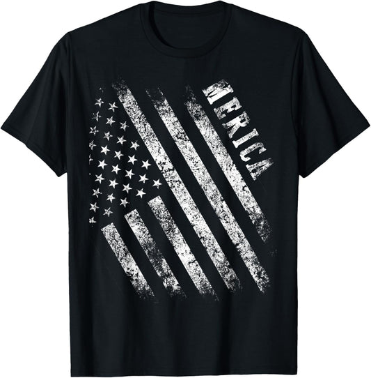 Merica Patriot American Flag USA 4th Of July Gifts Shirt T-Shirt - T-Shirt | Black