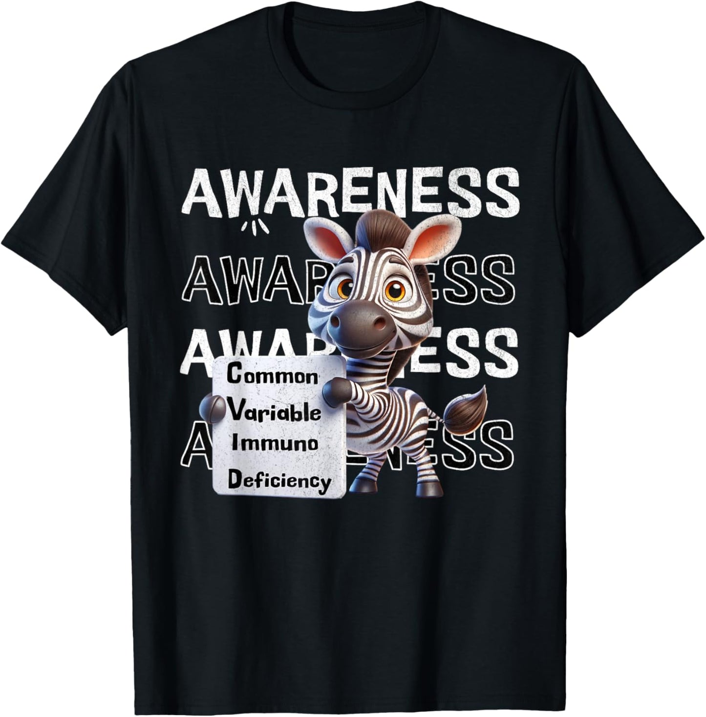 Common variable immunodeficiency CVID awareness zebra T-Shirt - T-Shirt | Black