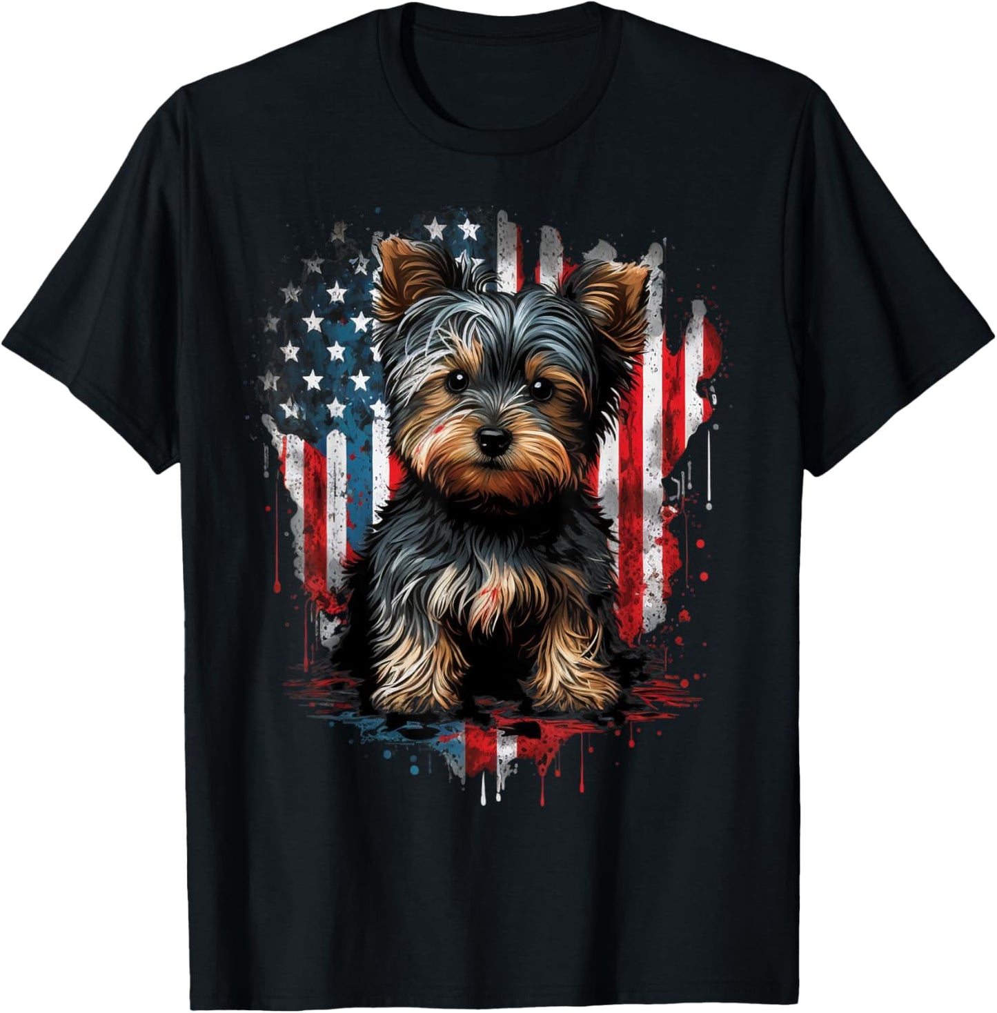USA 4th of July Patriotic American Yorkshire Terrier T-Shirt - T-Shirt | Black