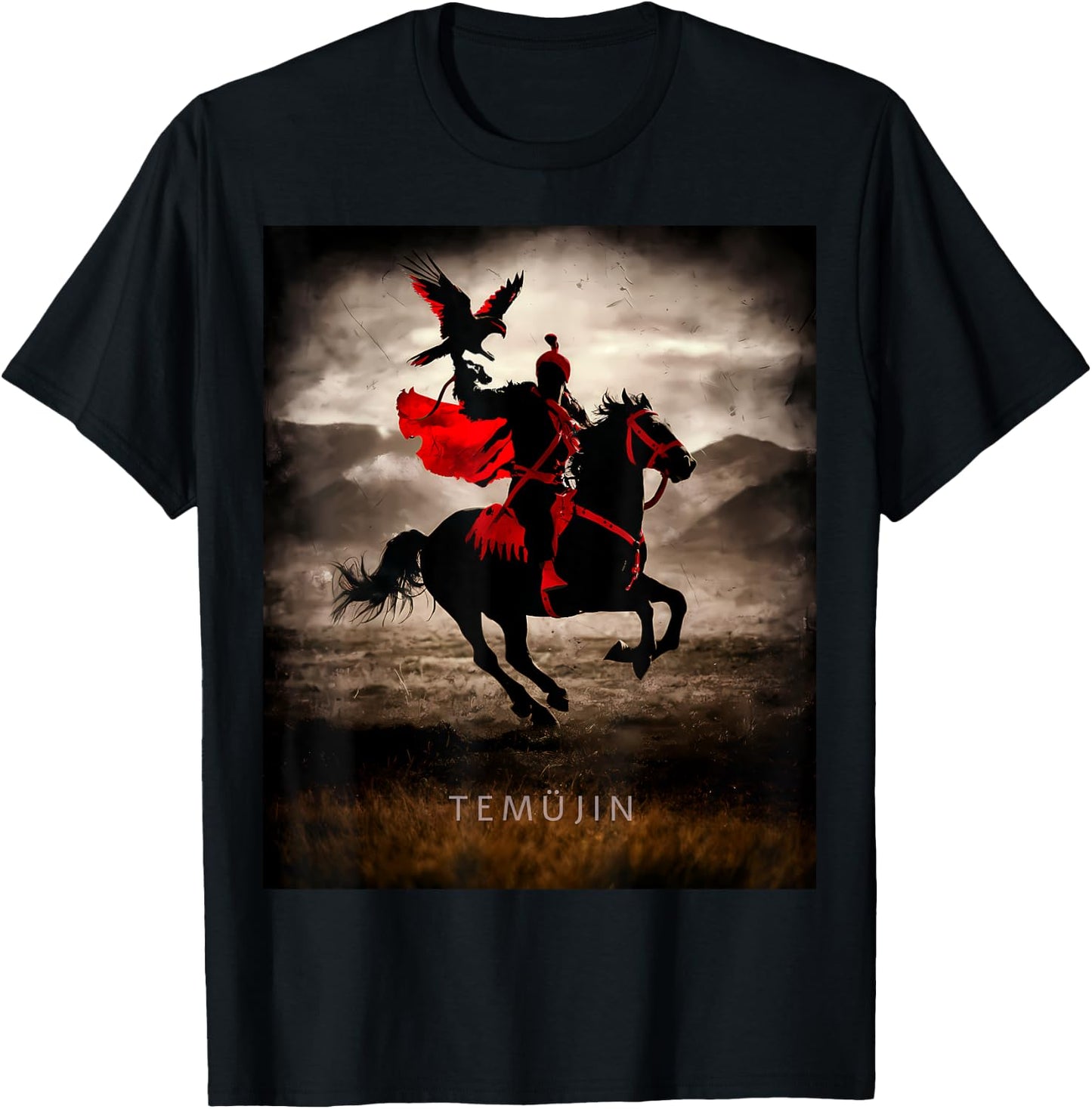 Genghis Khan Temujin Warrior Spirit Falcon Horse Mongolia T-Shirt - T-Shirt | Black