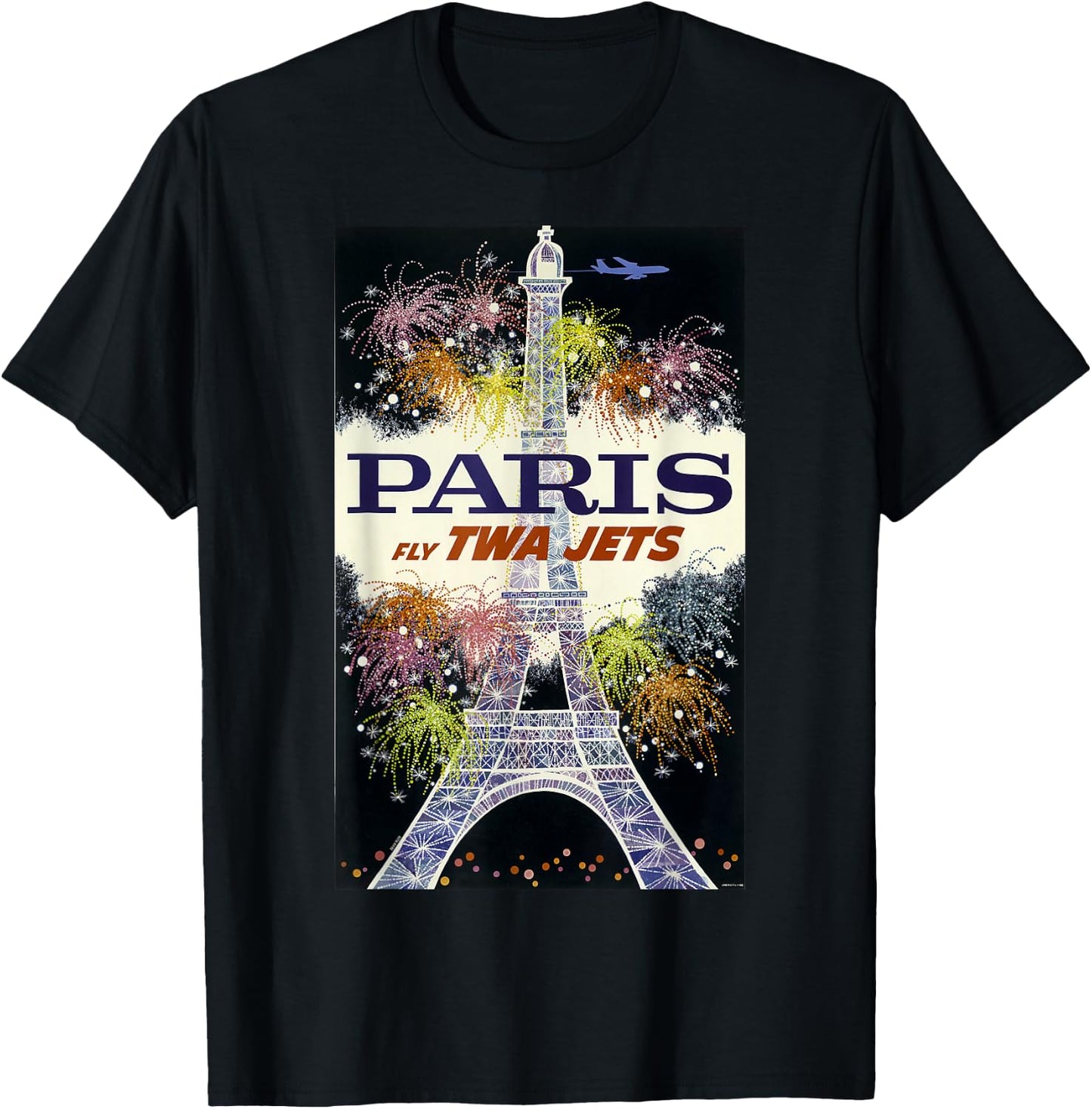Paris Fly TWA Jets Vintage Retro Poster Print T-Shirt - T-Shirt | Black
