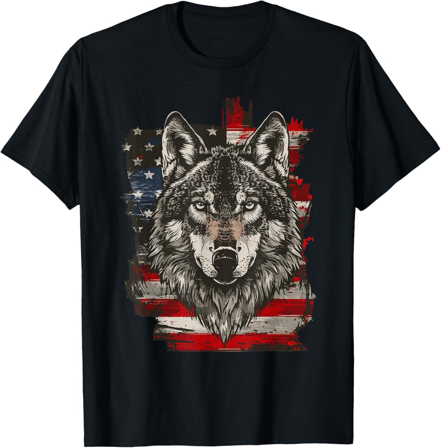 Wolf Outfit Patriotic Wolves 4th Of July USA American Flag T-Shirt - T-Shirt | Black