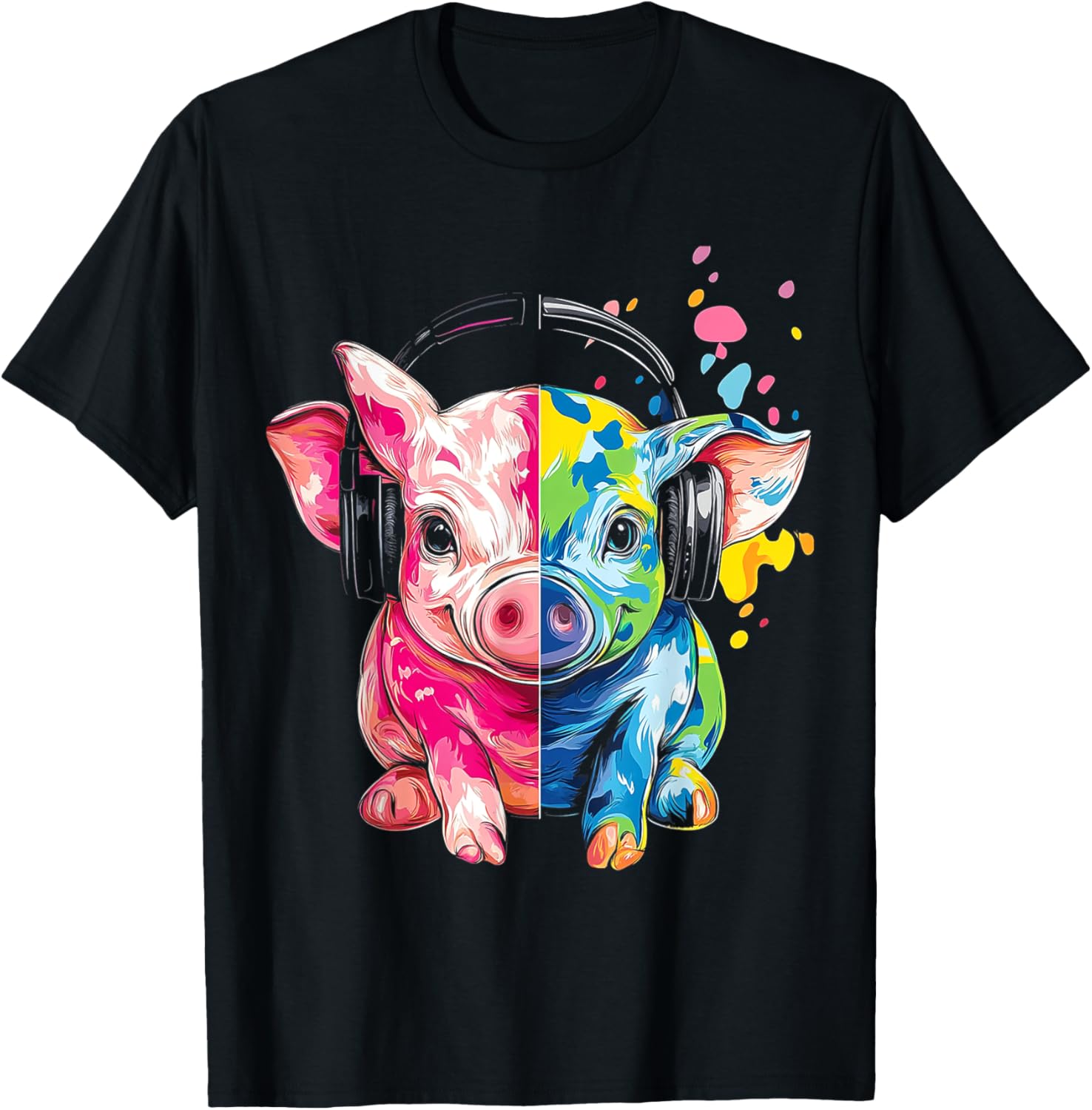 Piglet Illustration Animal Piglet T-Shirt - T-Shirt | Black