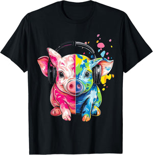 Piglet Illustration Animal Piglet T-Shirt - T-Shirt | Black