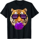 Purple bubble Gum tiger Stripe Cute Tiger with sunglasses T-Shirt - T-Shirt | Black