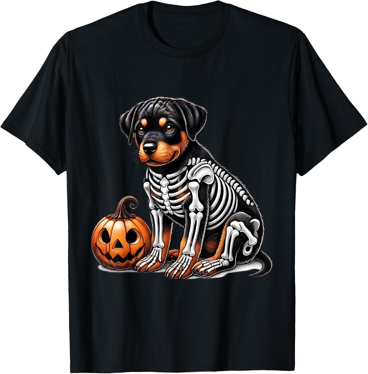 Rottweiler Skeleton Jack O Lantern Funny Dog Halloween T-Shirt - T-Shirt | Black