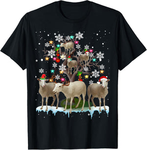 Christmas Sheep On Tree Funny Santa Sheep Lover Gifts T-Shirt - T-Shirt | Black