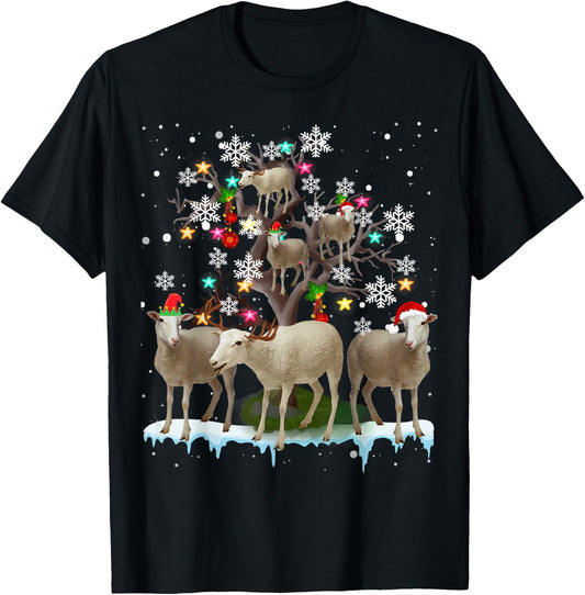 Christmas Sheep On Tree Funny Santa Sheep Lover Gifts T-Shirt - T-Shirt | Black