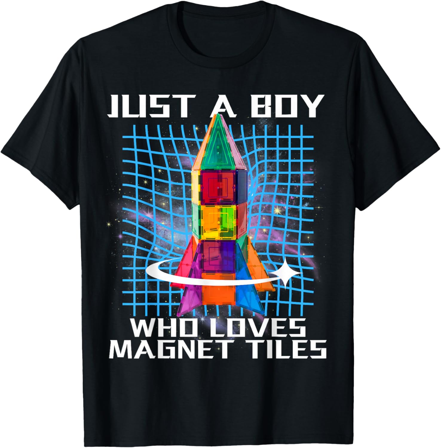 Magnet Tiles Just a Boy Who Loves Magnetic Tiles Spaceship T-Shirt - T-Shirt | Black