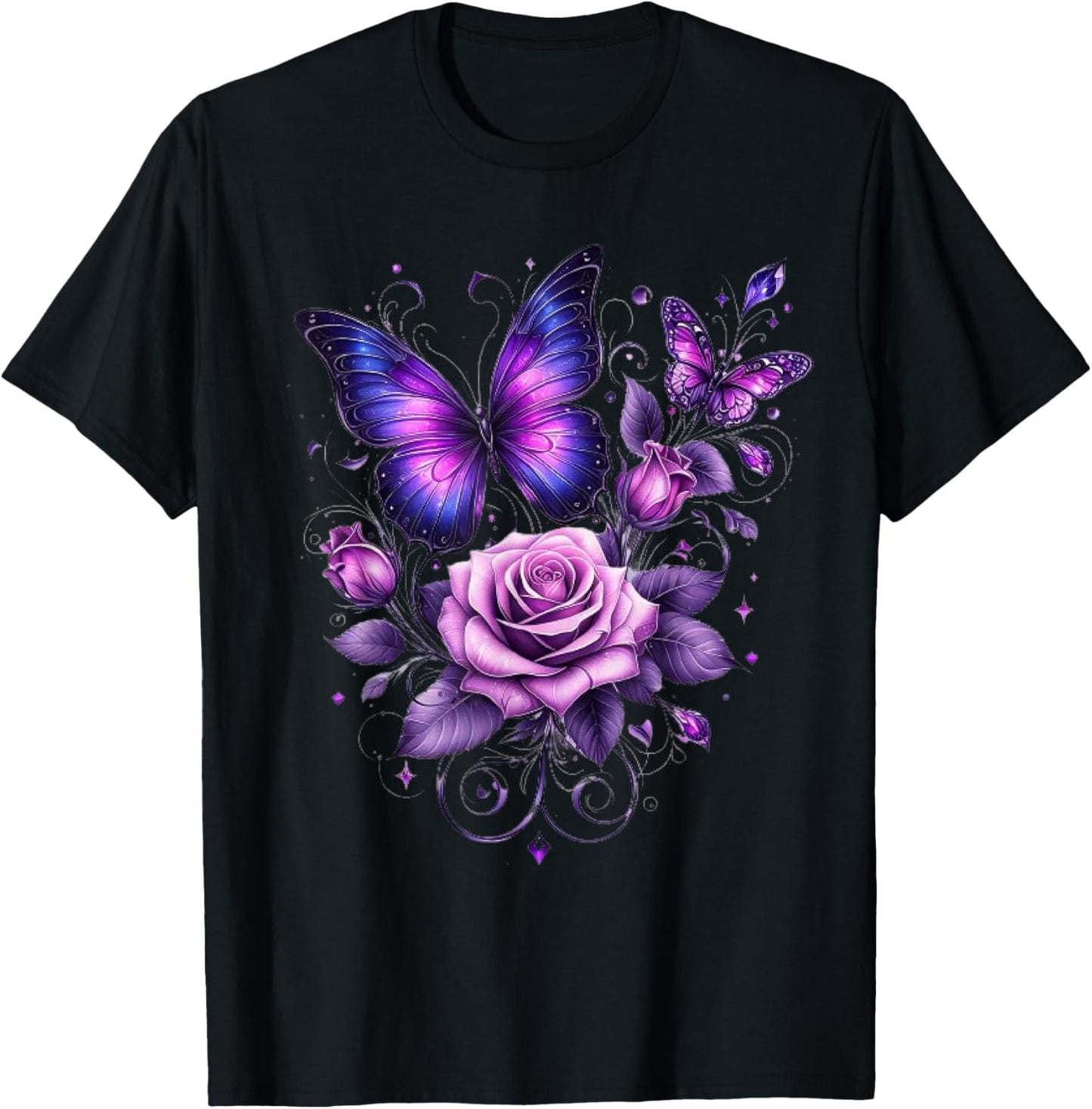 Beautiful Butterfly Purple Rose Butterfly Lovers Gifts Women T-Shirt - T-Shirt | Black