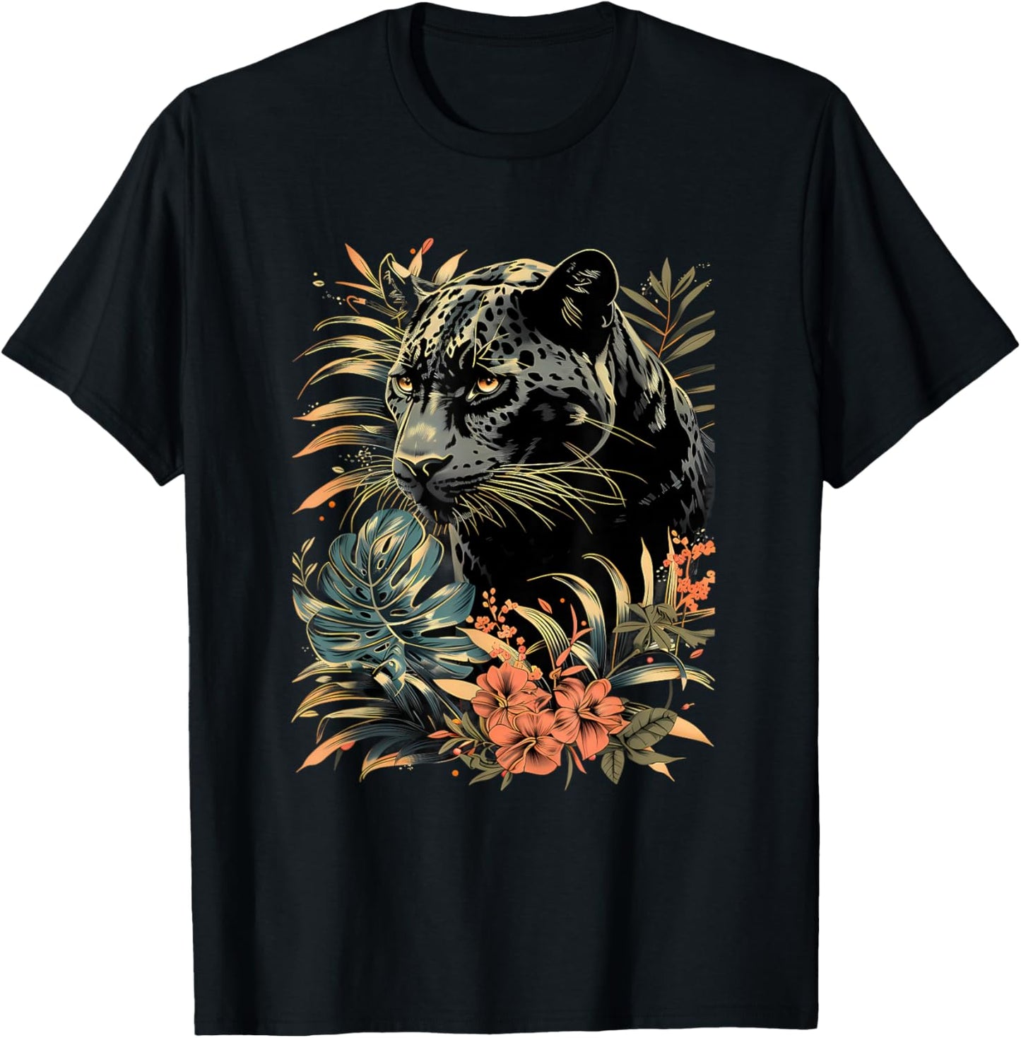 Panther Nature Artwork Motif Jungle Tropical Animal Art T-Shirt - T-Shirt | Black