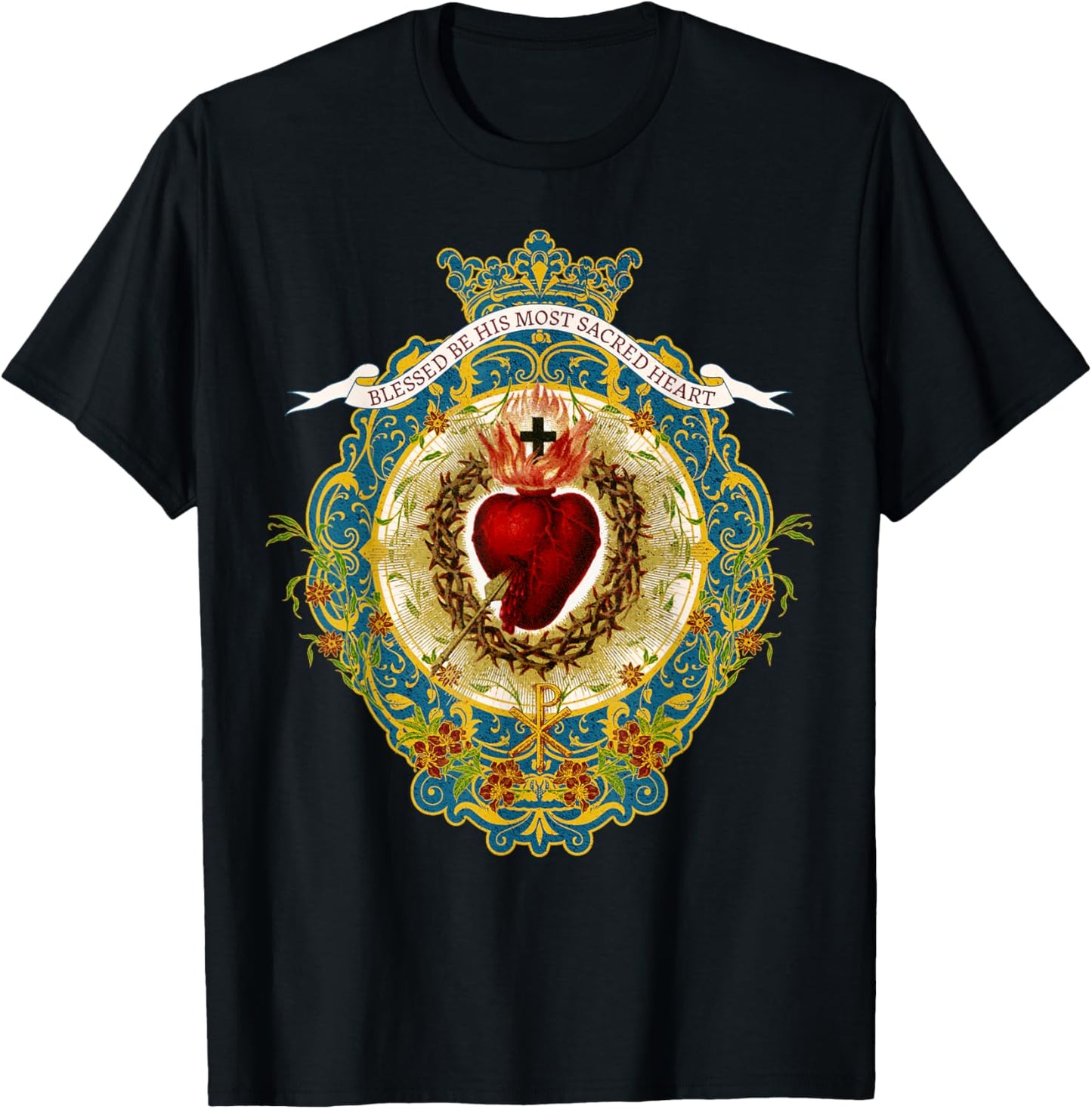 Sacred Heart of Jesus Symbol Divine Praises Vintage Catholic T-Shirt - T-Shirt | Black