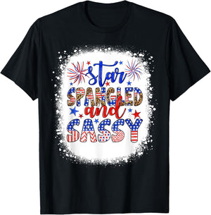 Star Spangled & Sassy Independence Day Groovy 4th Of July Women Kids Men T-Shirt - T-Shirt | Black