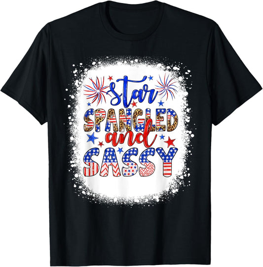 Star Spangled & Sassy Independence Day Groovy 4th Of July Women Kids Men T-Shirt - T-Shirt | Black