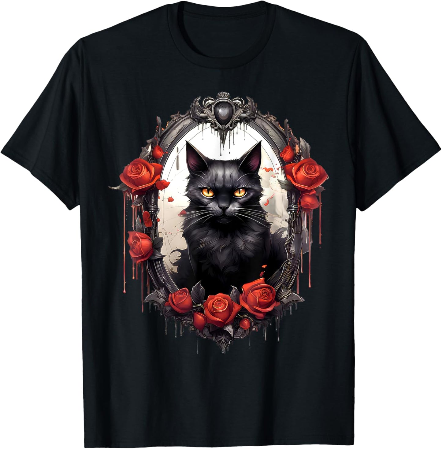 Aesthetic Black Cat Rose Flower Gothic Vintage Cat Lover Women Girls Kids T-Shirt - T-Shirt | Black