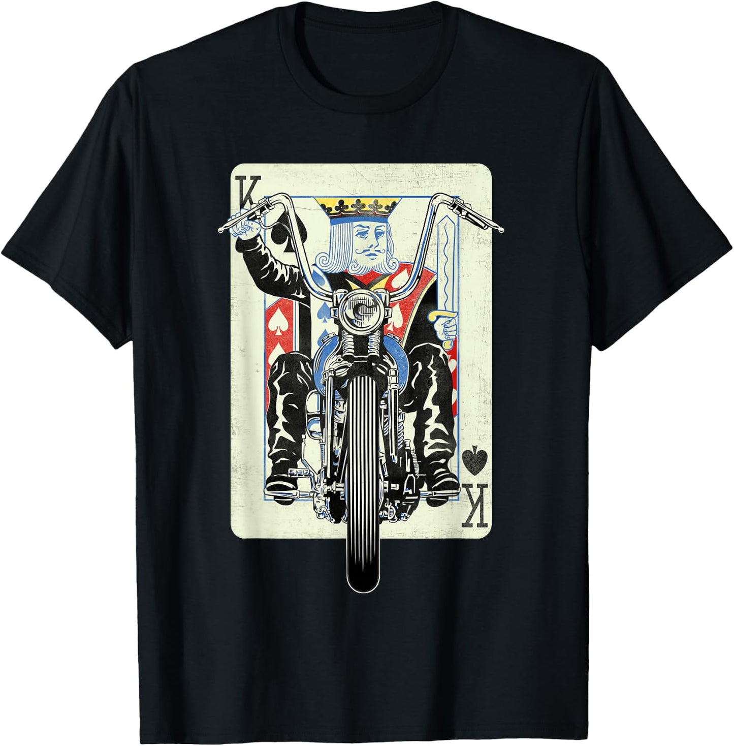 Vintage King Card Motorcycle Poker Black Jack Gambling Biker T-Shirt - T-Shirt | Black