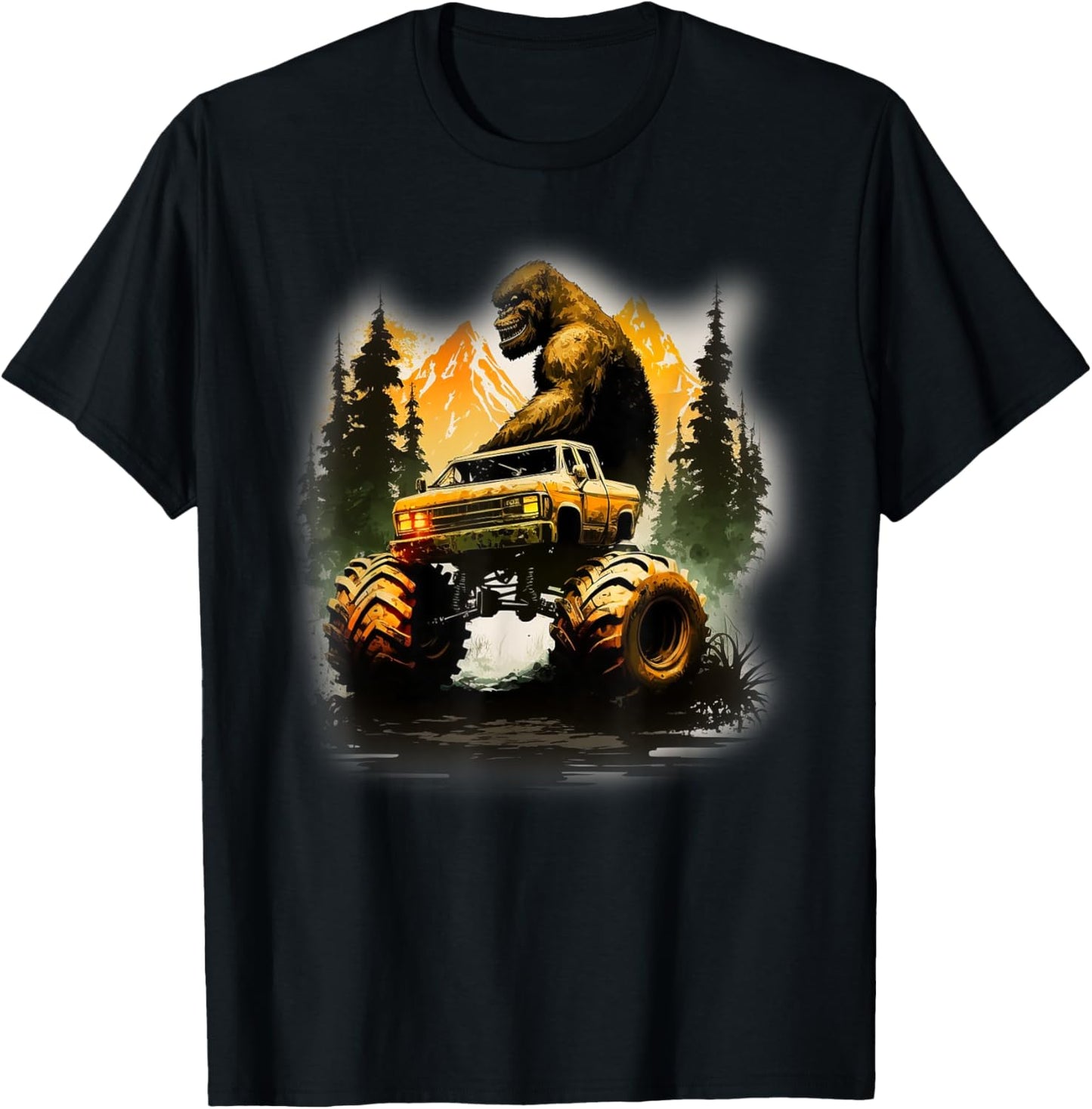 Bigfoot Monster Truck, Sasquatch Sci-Fi Graphic Big Trucks T-Shirt - T-Shirt | Black