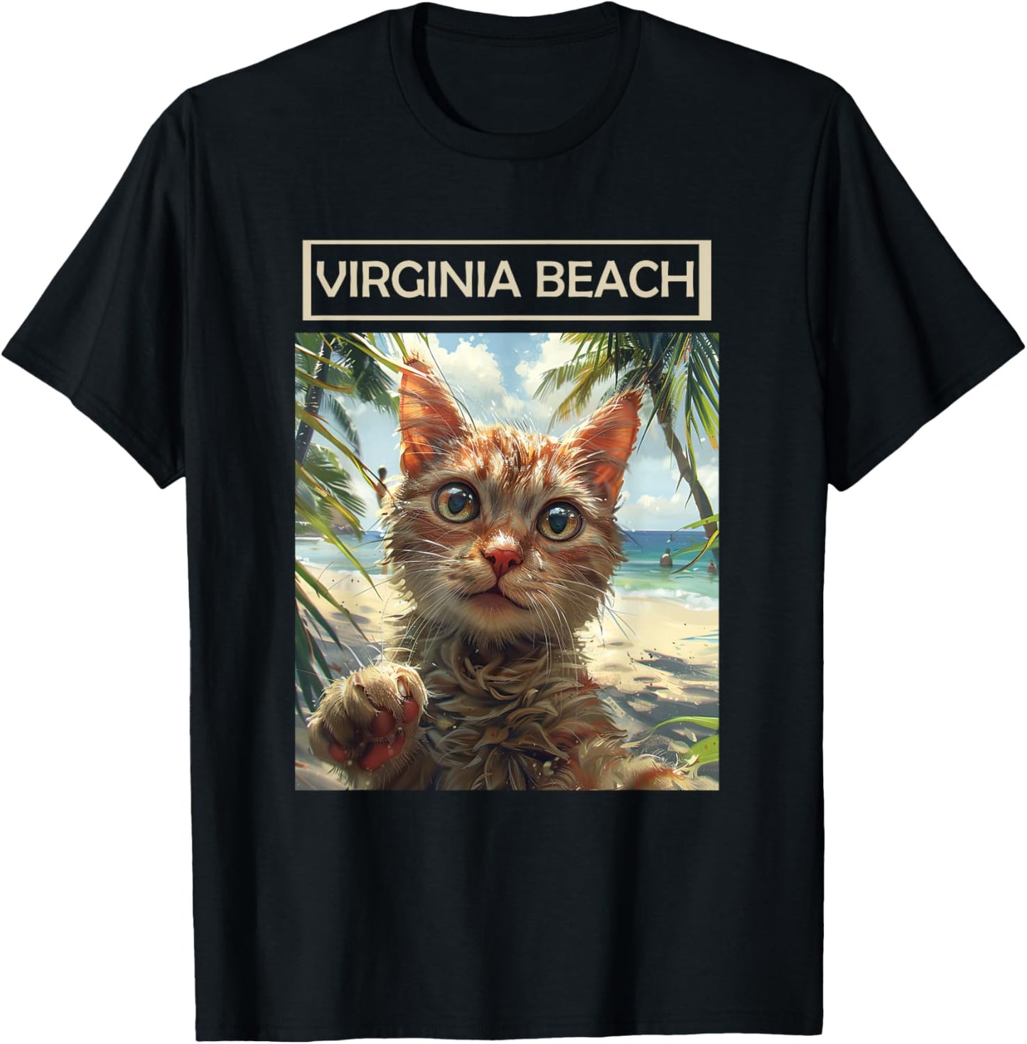 Virginia Beach Virginia VA | cat selfie T-Shirt - T-Shirt | Black