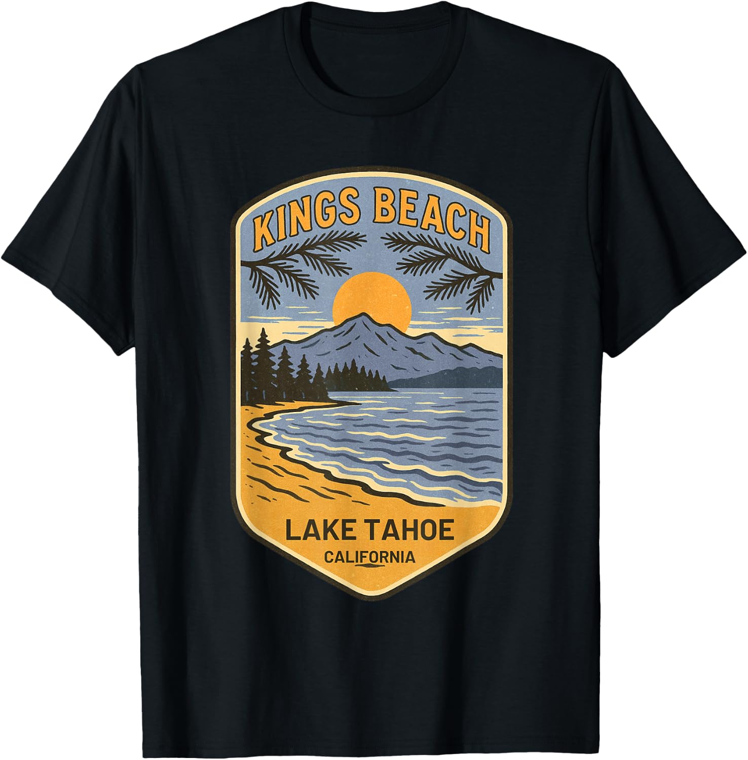 Kings Beach Lake Tahoe California Retro Vintage Art Souvenir T-Shirt - T-Shirt | Black