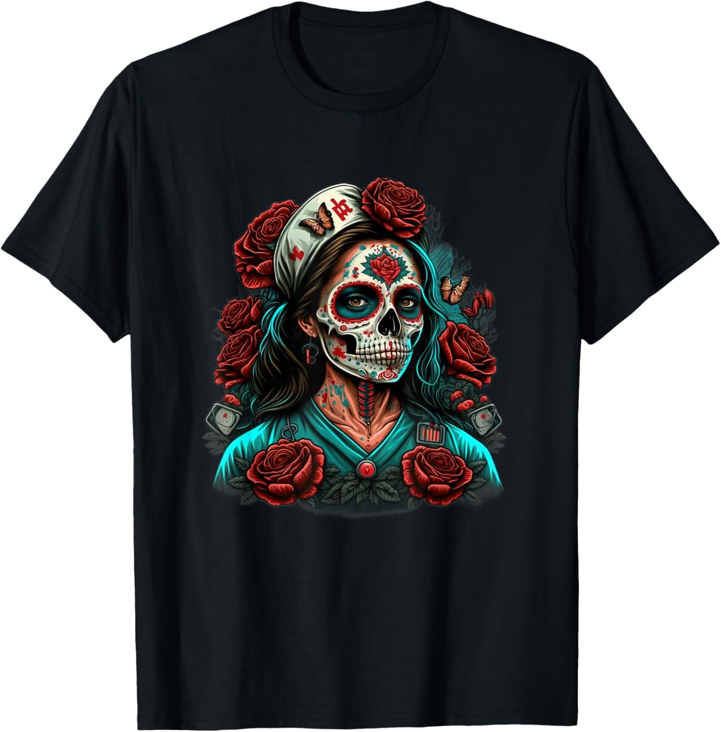 Sugar Skull Nurse Doctor's Aid T-Shirt - T-Shirt | Black
