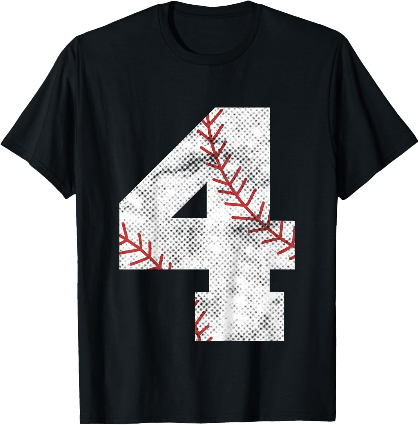 Kids 4th Birthday Baseball Big Number Four 4 Year Old Boy Girl T-Shirt - T-Shirt | Black