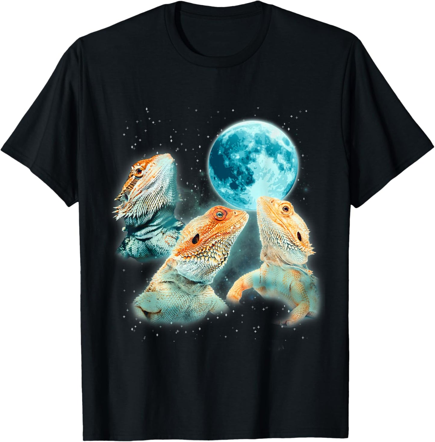 Bearded Dragon Lizards Howling at The Moon Beardies T-Shirt - T-Shirt | Black