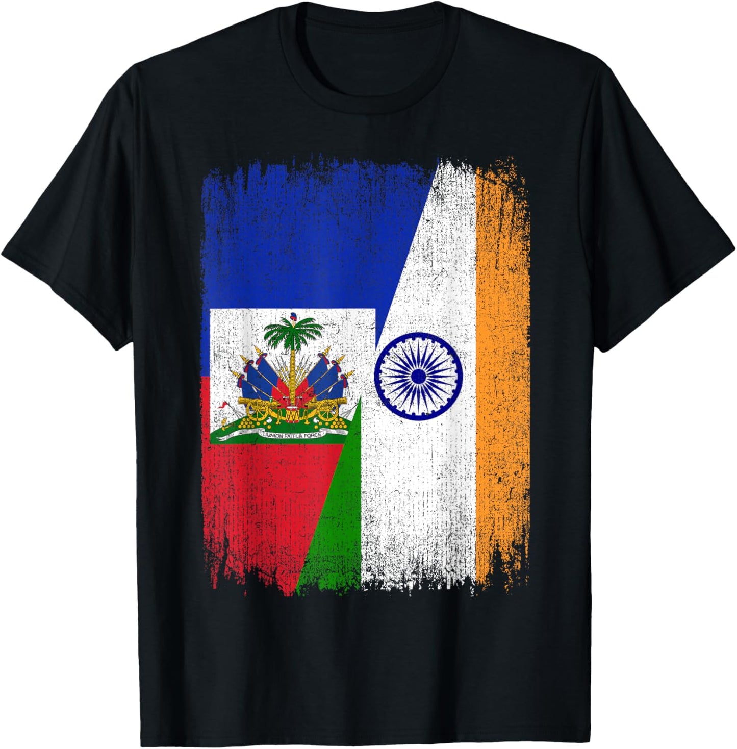 Half Haiti India Flag Haitian Indian Pride Roots T-Shirt - T-Shirt | Black
