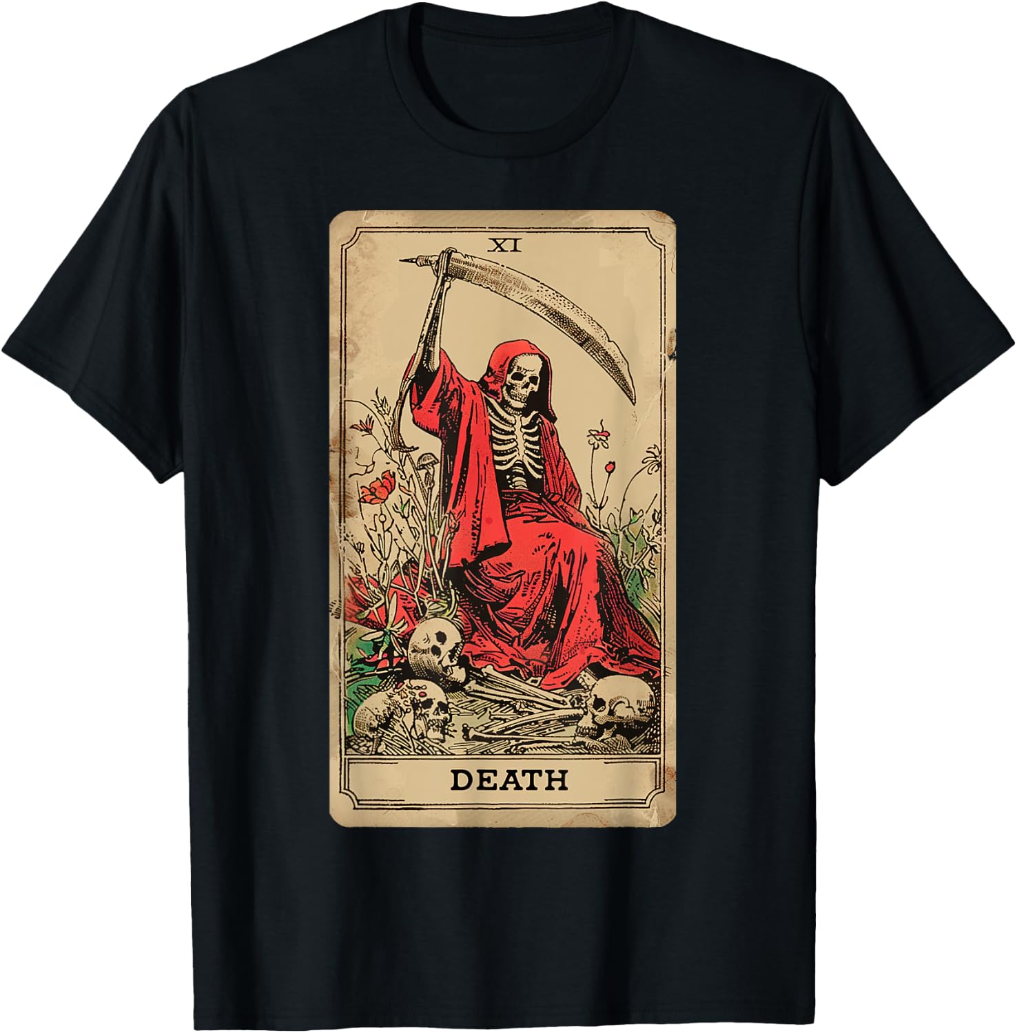 Vintage Tarot Card Death XIII Angel Skull Dead Reaper Grim T-Shirt - T-Shirt | Black