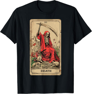Vintage Tarot Card Death XIII Angel Skull Dead Reaper Grim T-Shirt - T-Shirt | Black