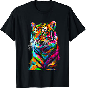 Colorful Tiger, Spirit Animal, Graphic Design, Rainbow Tiger T-Shirt - T-Shirt | Black