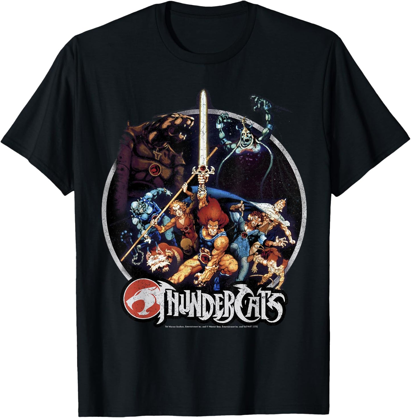 Thundercats Group Shot Vintage Circle Small T-Shirt - T-Shirt | Black