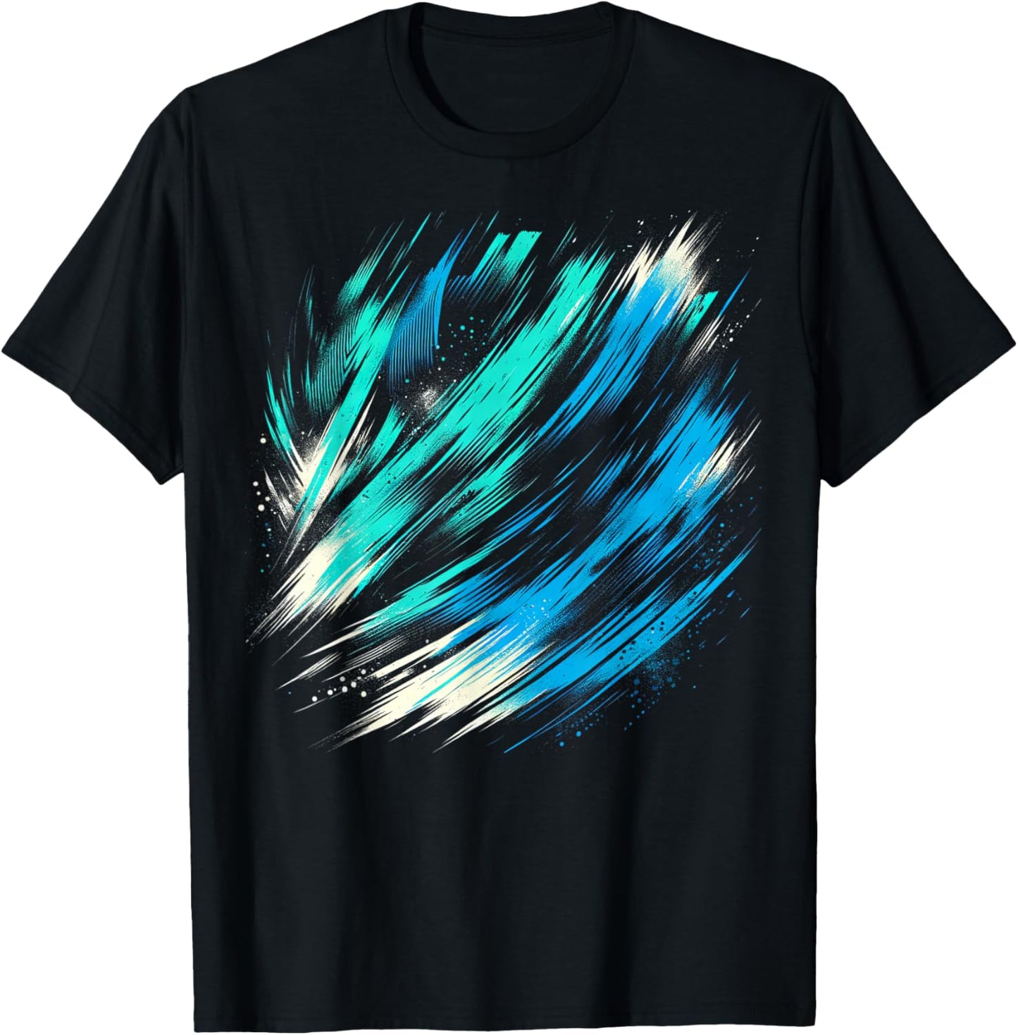 Abstract Teal and White Brushstroke on Green T-Shirt - T-Shirt | Black
